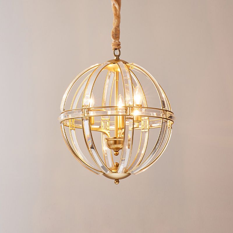 Modern Metal Crystal Ball Chandelier Light Multi Head Hanging Light for Restaurant