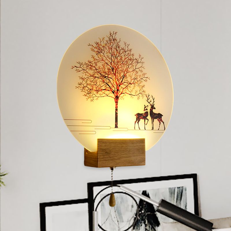 Cerf nordique sous la lampe murale arbre Lampe en acrylique Atelier LED Ponderie murale en bois avec chaîne de traction