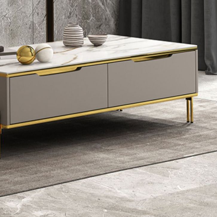 17" Wide Glam Cocktail Table Rectangle Stone Coffee Cocktail Table