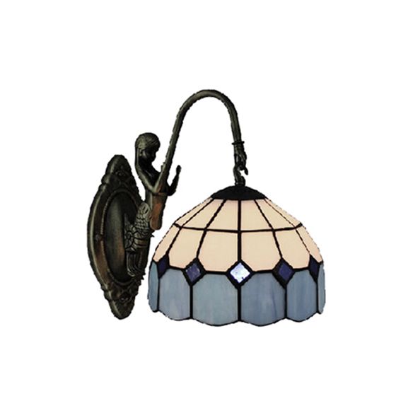 Blue Dome Sconce Light Mediterranean 1 Head White Glass Wall Mount Light with Mermaid Decoration