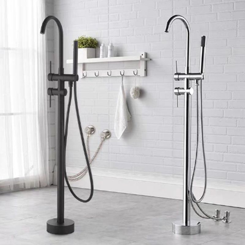Traditional Floor Mounted Metal Freestanding Tub Filler High Arc Freestanding Faucet