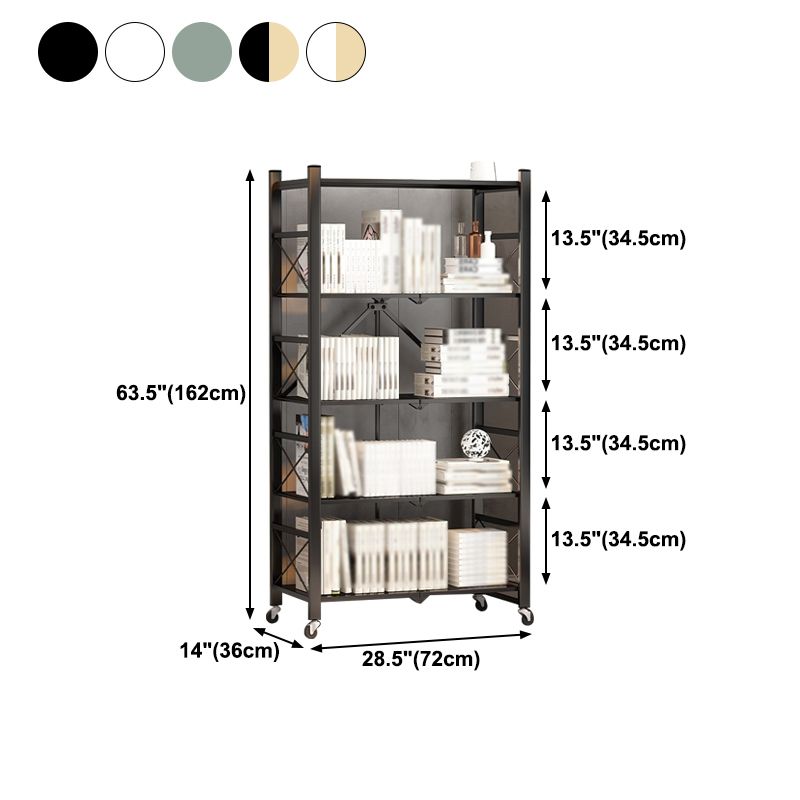 Folding Steel Industrial Etagere Bookshelf Open Bookshelf with Caster Wheels