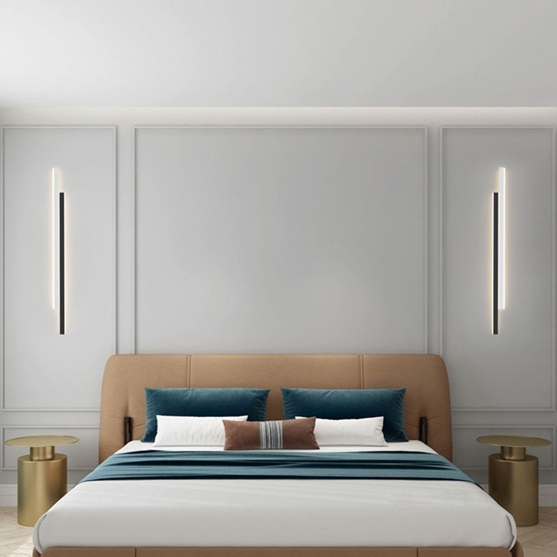 Modern Strip Wall Light Sconces Metal Black and White Sconces for Bedroom