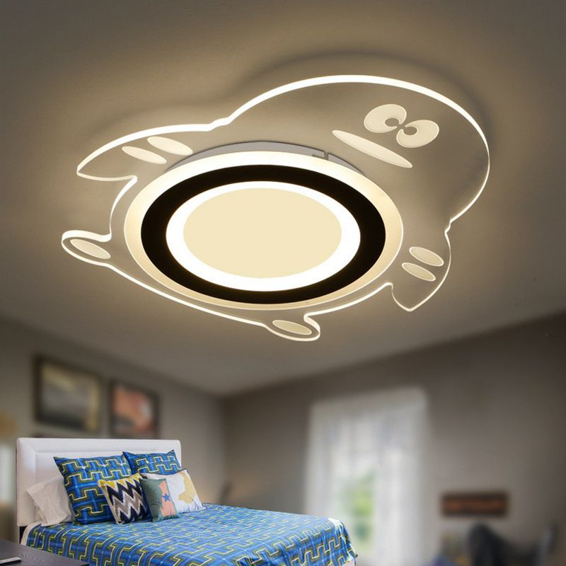 Cartoon Penguin LED Flush Mount Light Acrylic Bedroom Flush Mount Ceiling Light in Clear