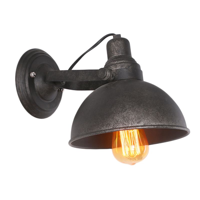 1 Bulb Dome Wall Sconce Light Antique Style Black/Rust Wrought Iron Wall Mount Light for Hallway