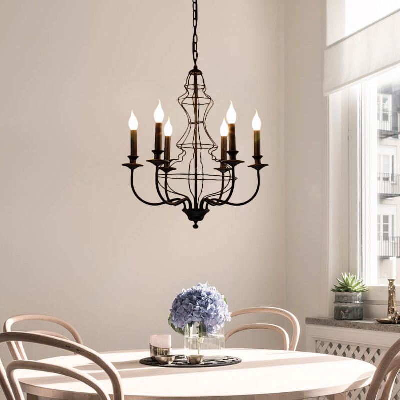 Candle Metal Chandelier Lighting Rustic 6/8 Lights Dining Room Pendant Lighting in Black/Coffee