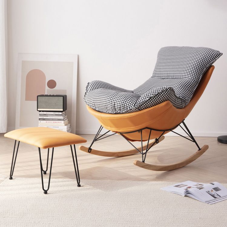 Modern Rocker Upholstered Button-Tufted with Dark legs Wingback Rocker Chair