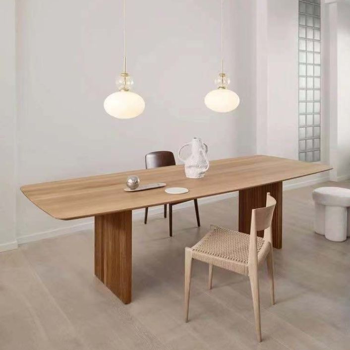 Table à manger simplicité en bois massif Table de piédestal en bois double pour salle à manger