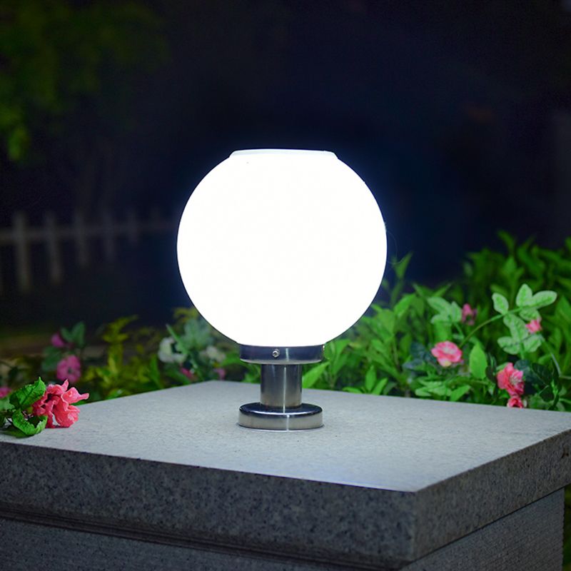 Globe Solar Pillar Lamp Contemporary Metal Outdoor Waterproof Light