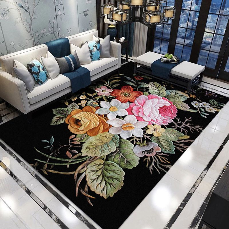 Wunderschöner, mit Blumenmuster bedruckter, mehrfarbiger, zeitgenössischer Teppich mit rutschfester Rückseite für die Inneneinrichtung