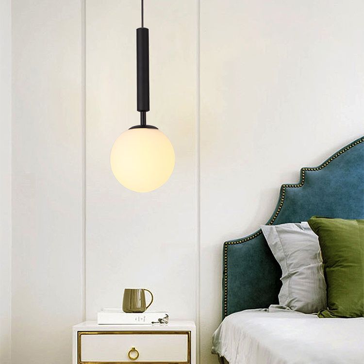 1 Light Spherical Pendant Light Modern Hand-Blown White Glass Shade Hanging Lamp for Living Room
