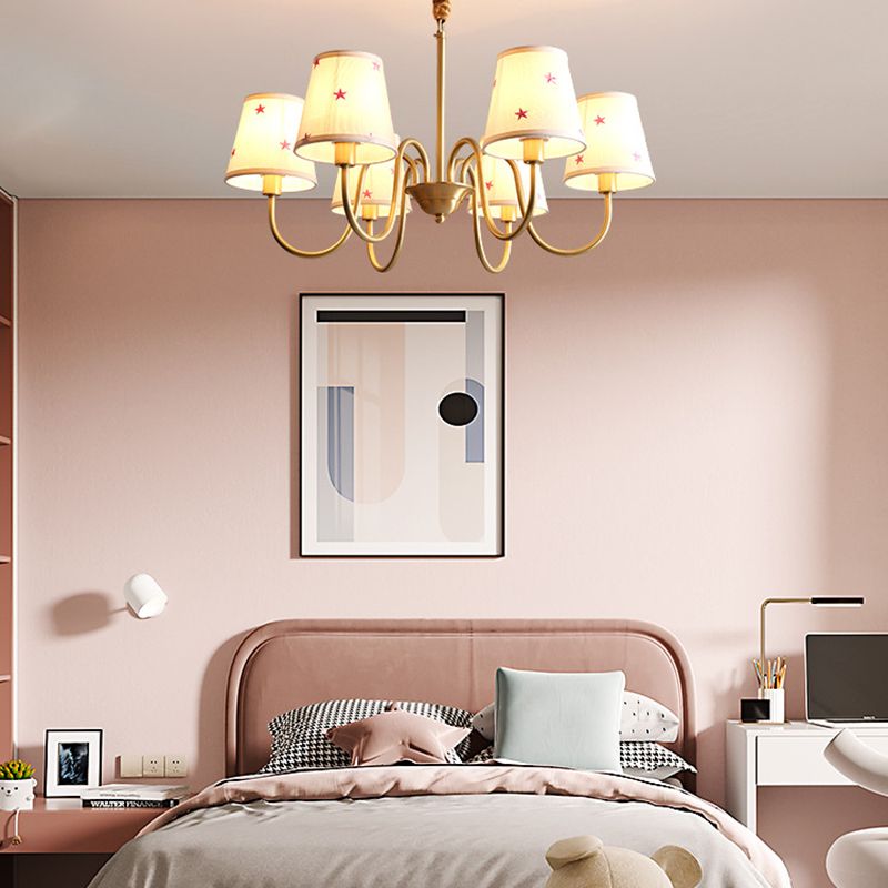 Multi-Head Chandelier Lighting Fixtures American Style Barrel Suspension Light with Fabric Shade