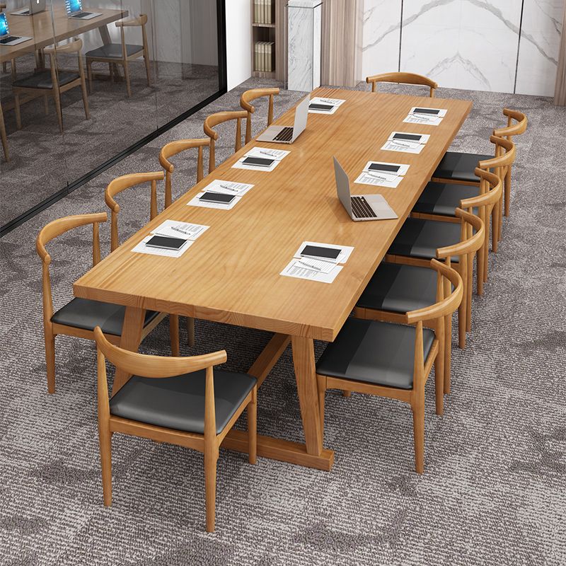 Solid Wood Contemporary Dining Table Rectangle Table with Trestle base