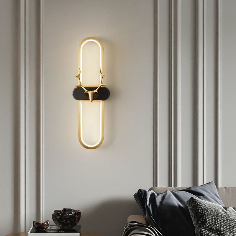 Nordic Style Brass Wall Light Oval Shape LED Wall Sconce in Gold for Living Room