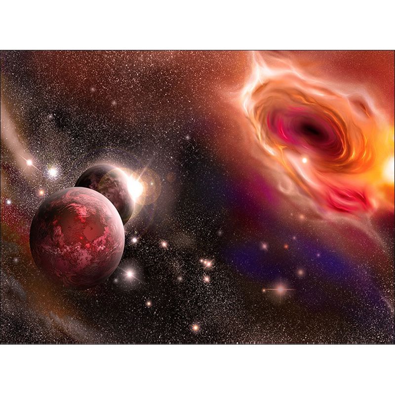 Contemporary Modern Rug in Orange and Black Outer Space Planet Pattern Rug Polyester Washable Carpet for Home Decoration