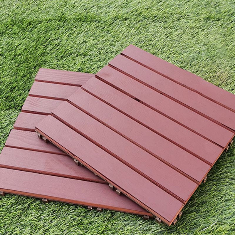 Red 6-Slat Square Wood Patio Tiles Snap Fit Installation Floor Board Tiles