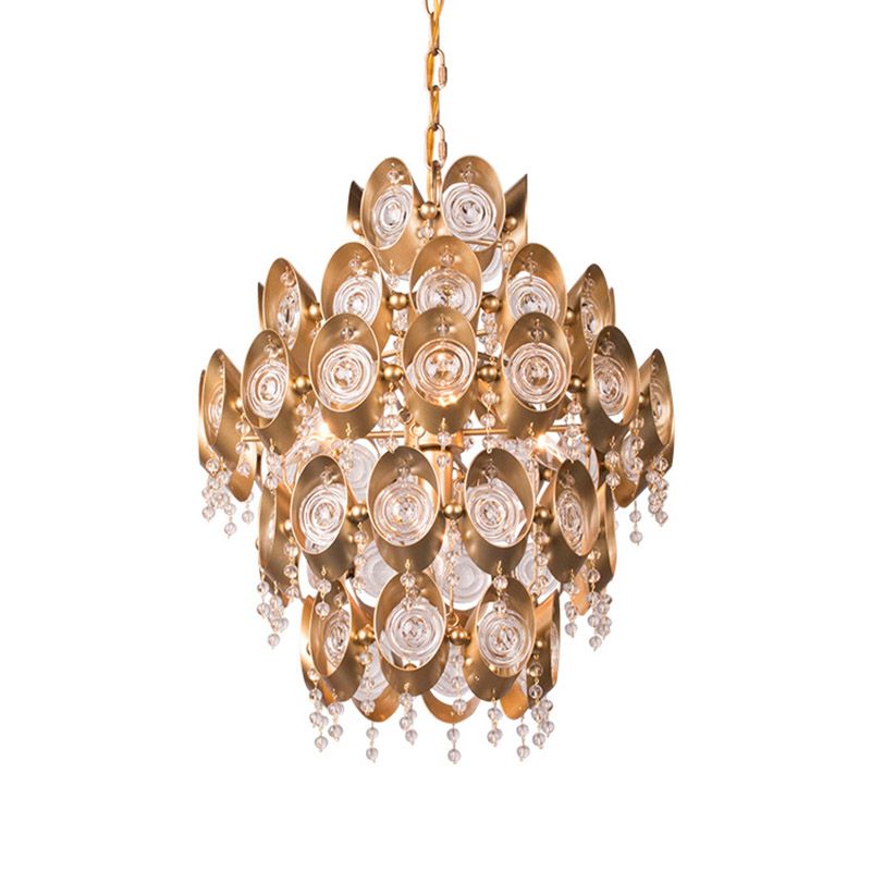5 Lights Chandelier Traditional-Style Round Crystal Hanging Pendant Light in Gold