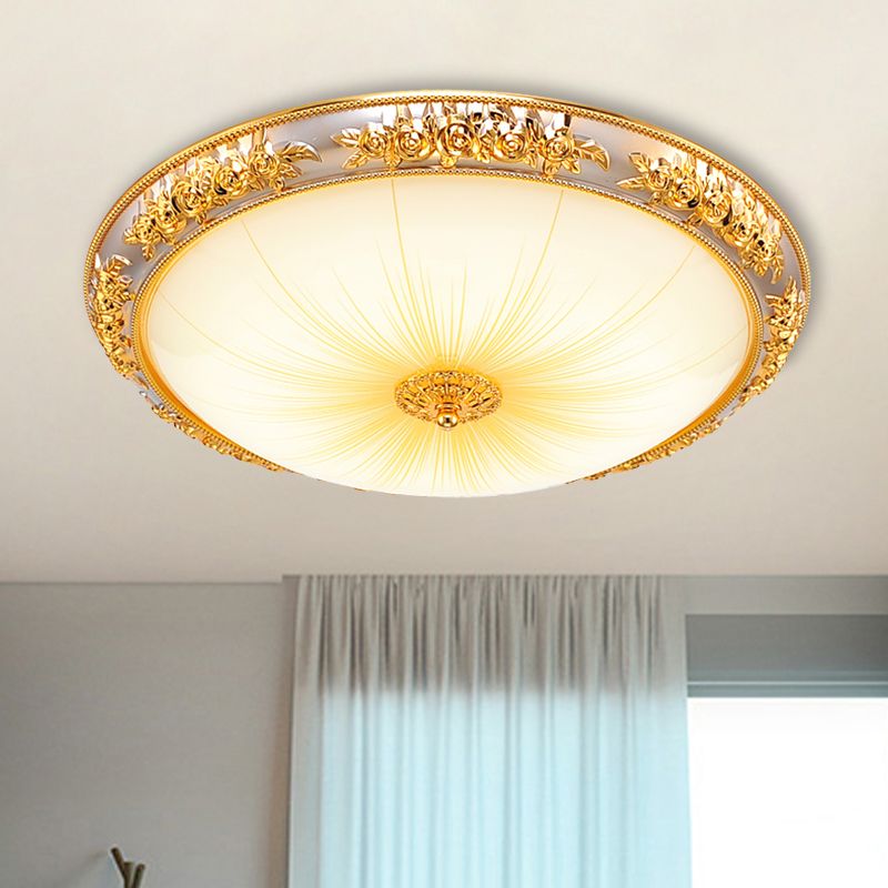 Lampada da incasso a forma di ciotola per soggiorno in vetro opale antico dorato 12,5"/19" W Lampada da soffitto a LED montata ad incasso con finiture in rosa in rilievo