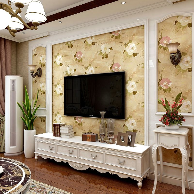 63.3-sq ft Blossom Wallpaper Yellow Paper Wall Decoration for Living Room, Moisture Resistant