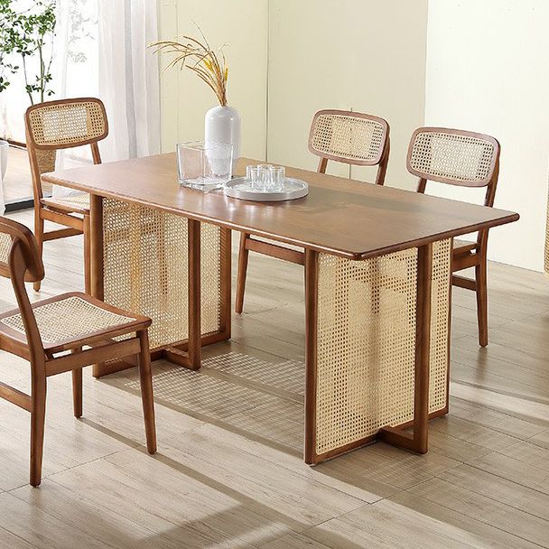 Industrial Solid Wood Brown Dining Table Rectangle Standard Dining Table for Kitchen