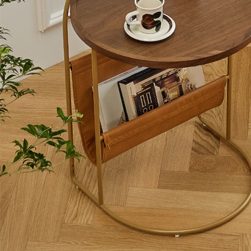 Contemporary Corner Table Round Wood Side Table with Storage