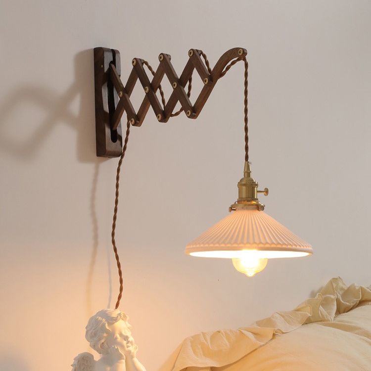 Dunkle Holz 1-Licht-Lesen Wandlampe Vintage Taperedglas ausziehbarer Wandleuchte