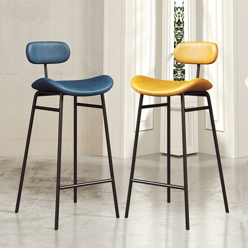 Faux Leather Bar Stools Scandinavian Low Back Armless Barstool with 4 Iron Legs