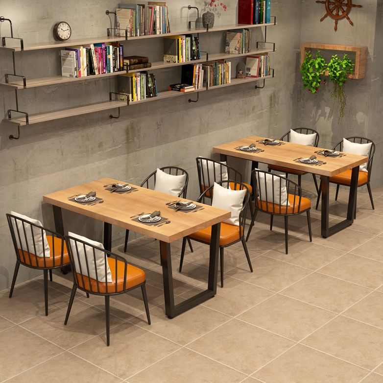 Industrial Dining Room Set with Rectangle Table and Metal Base Kitchen Table Set