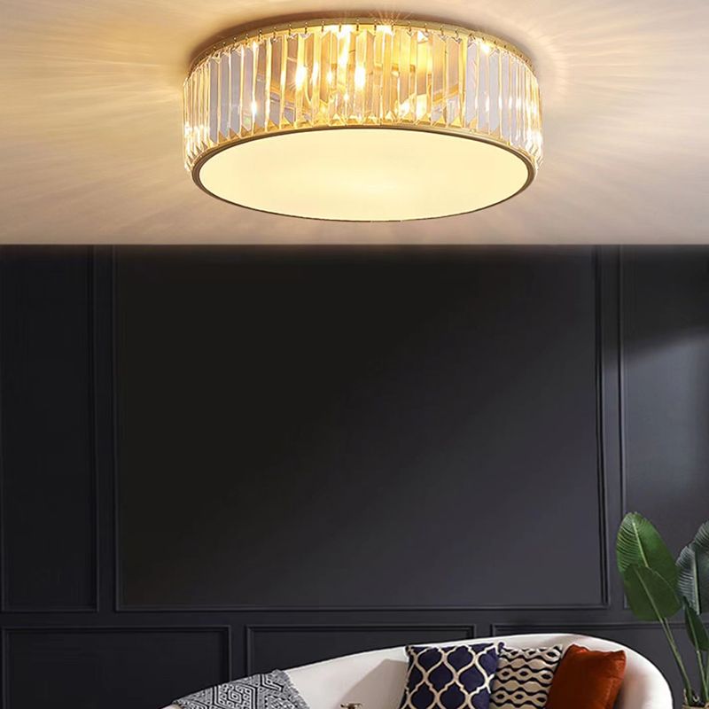 Crystal Drum Flush Lighting Minimal Flush Ceiling Light Fixture