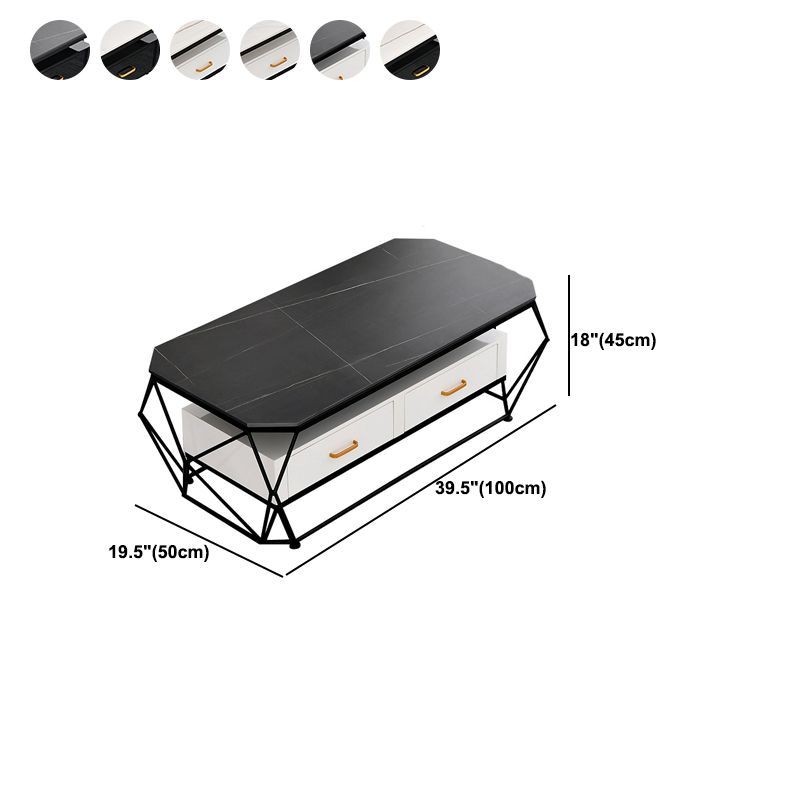 Geometric Slate Coffee Table 2 Drawers Frame Cocktail Table - 17.7" H