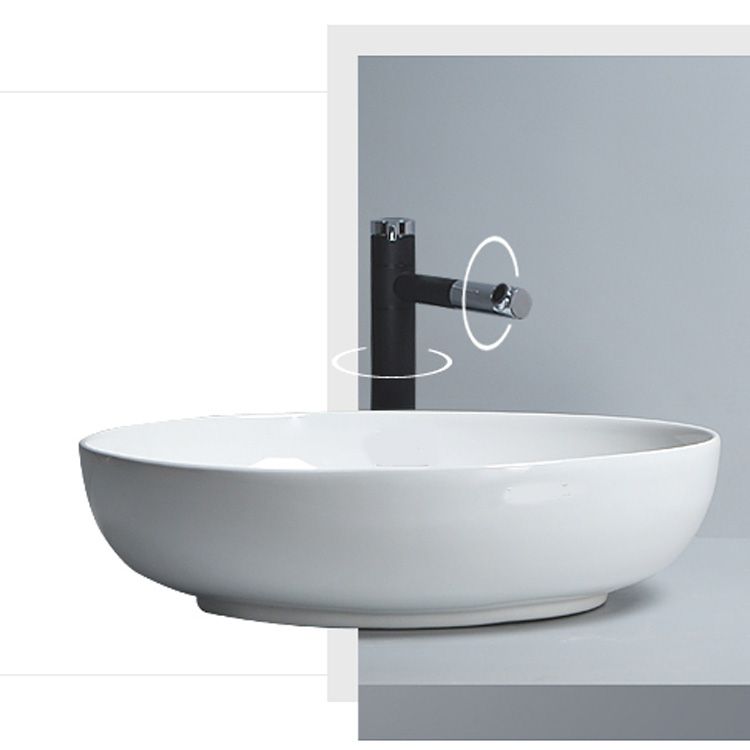 Modern Bathroom Sink Porcelain Round Vessel Lavatory Sink with Pop-Up Drain