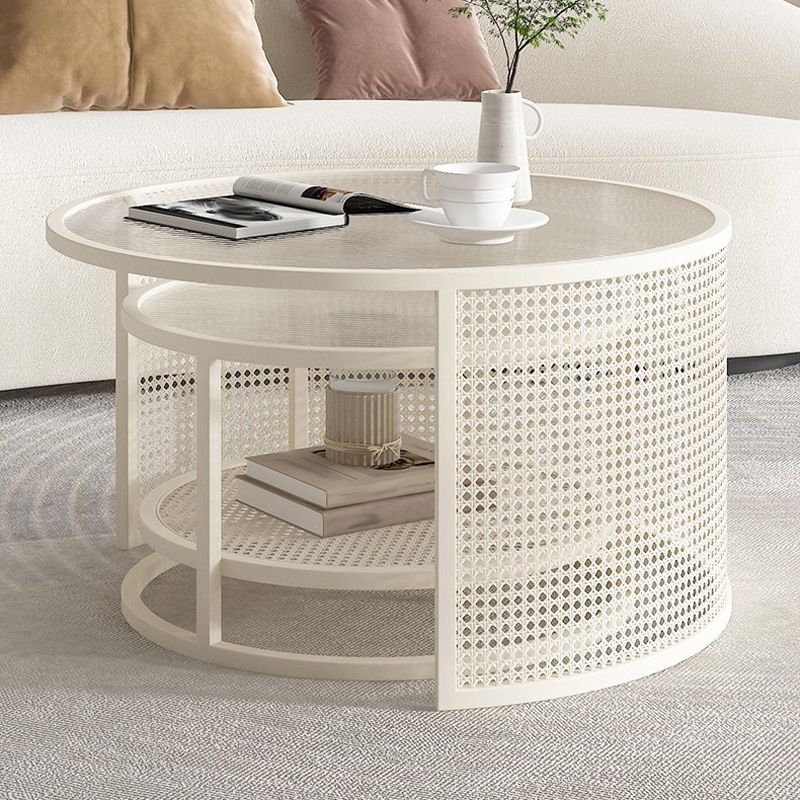 Tropical Coffee Table Glass Top Round Frame Coffee Cocktail Table