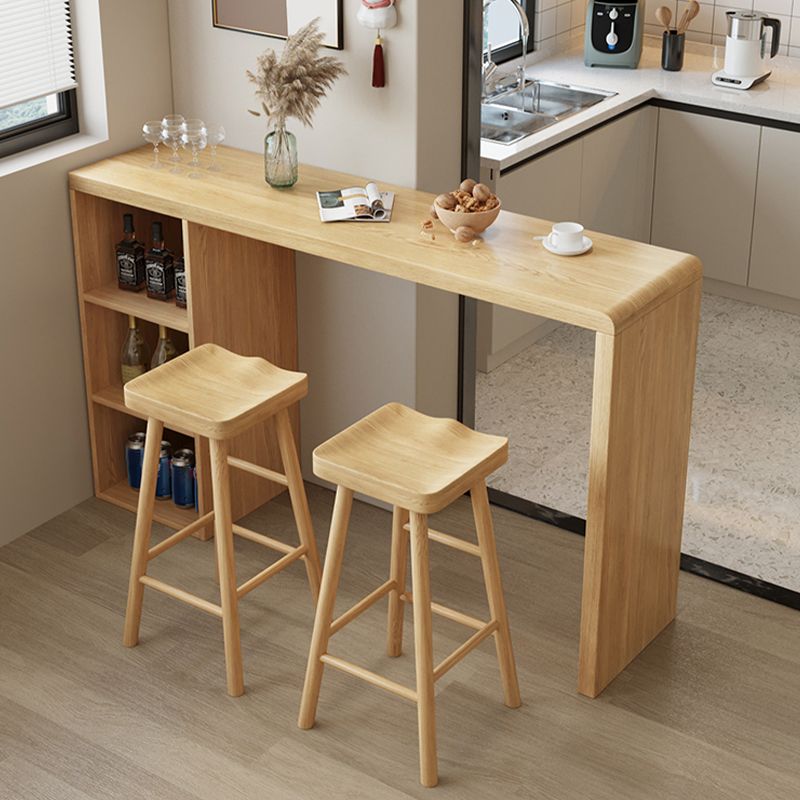 Contemporary Solid Wood Top Rectangle Bar Dining Table with Storage