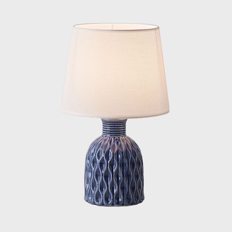 Lampada da tavolo Cone in tessuto moderno, 1 lampadina, lampada da lettura rosa/verde limone/blu royal con base in ceramica