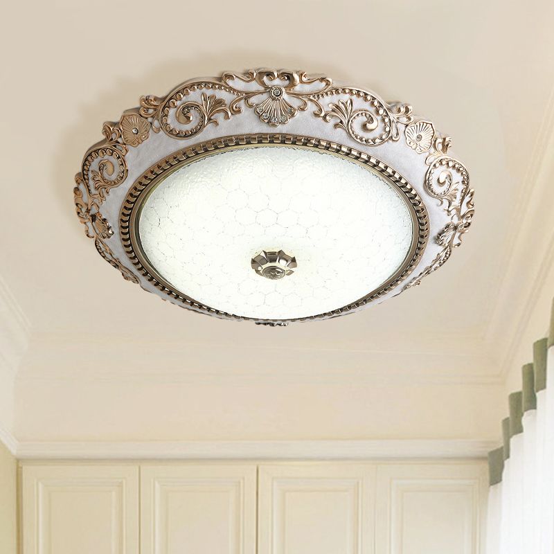 White LED Lighting Fixture Vintage Cream Glass Dome Design Flush Mount Lamp, 16"/18"/21.5" Wide