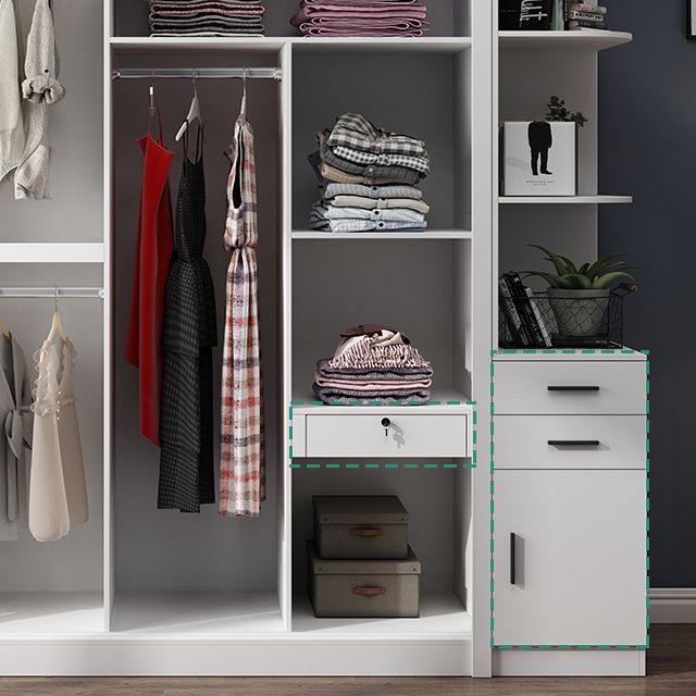 White Modern Wardrobe Armoire Engineered Wood Sliding Door Wardrobe with Drawer