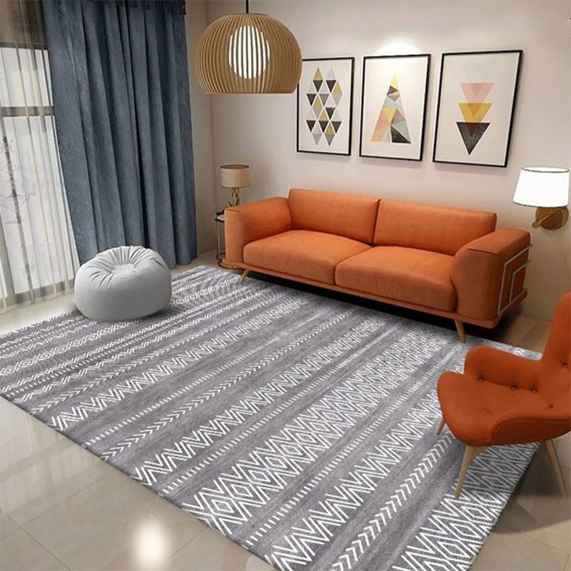 Gray Tribal Print Rug Polyester Bohemian Indoor Carpet Non-Split Backing Carpet for Home Decor