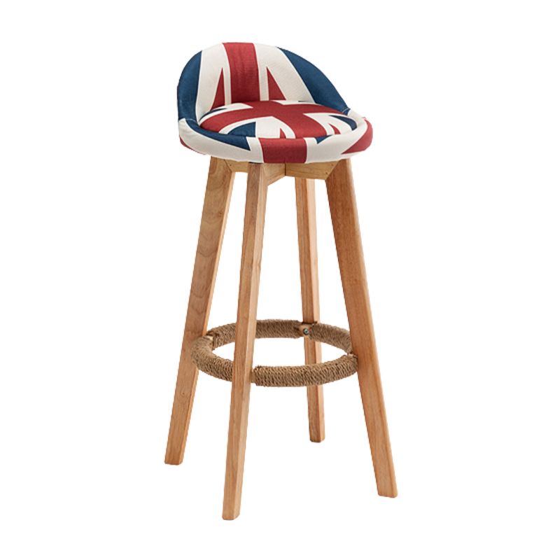 Scandinavian Wood Barstool Fabric Upholstered Counter Stool with Swivel