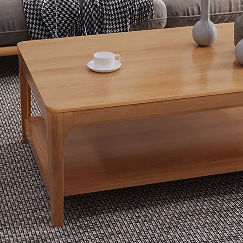 Modern Wooden 4 Legs Coffee Table with Shelf Rectangular Cocktail Table in Oak/Walnut