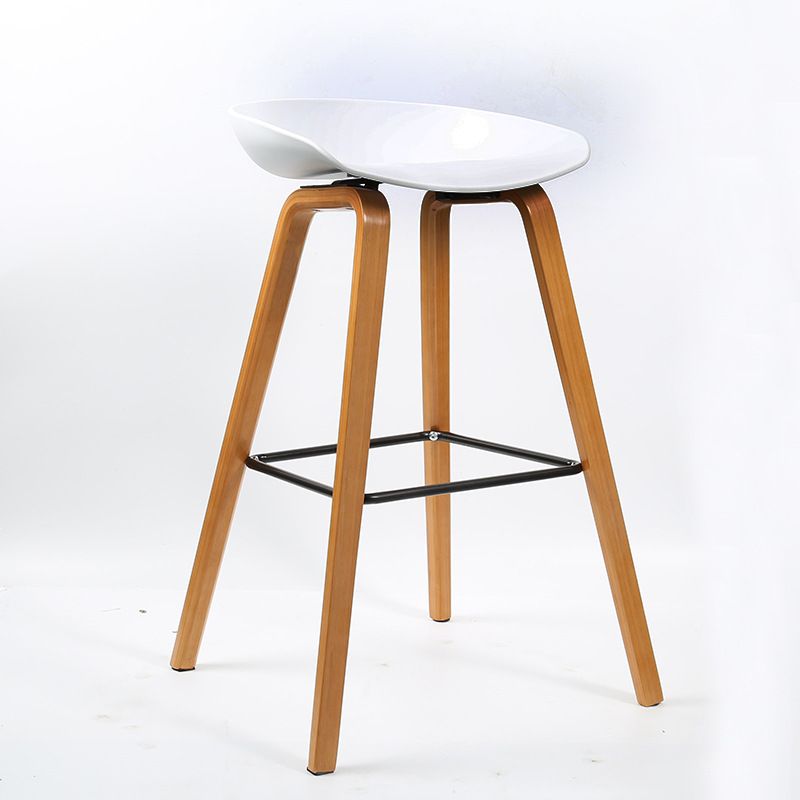 Scandinavian Bucket Stool Plastic Bar Stool with Solid Wood Legs