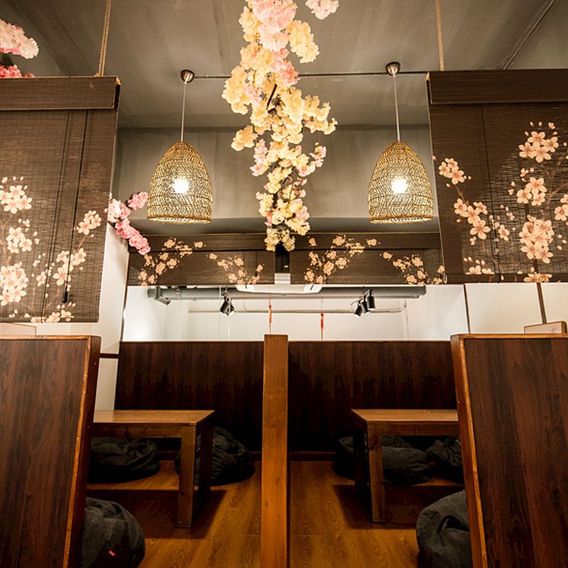 Handcrafted Rattan Suspension Light Simplicity 1-Light Wood Pendant Light Fixture for Restaurant