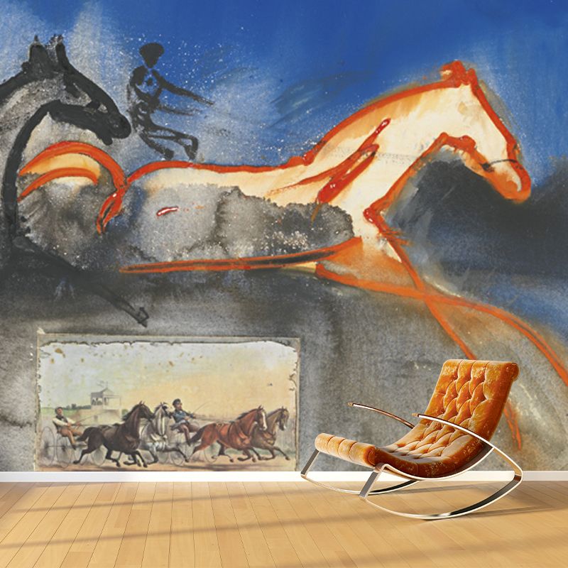 Salvador Dali Steeds Painting Mural Surrealism Smooth Wall Art in Blue for Living Room