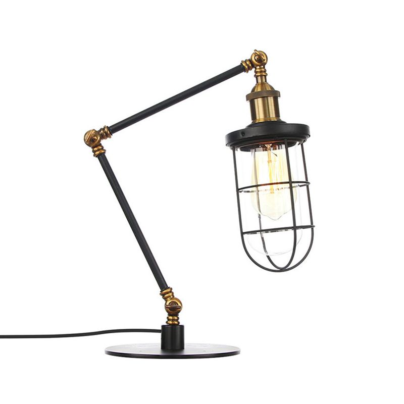 Wire Guard Metal Table Lighting Nautical Style 1 Light Adjustable Black/Brass Table Lamp for Restaurant