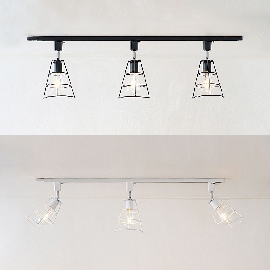 3 Lumières Cage Cage semi-plat Ceiling Light with Conical Shade Retro Style Noir / Blanc 
Éclairage de plafond rotatable