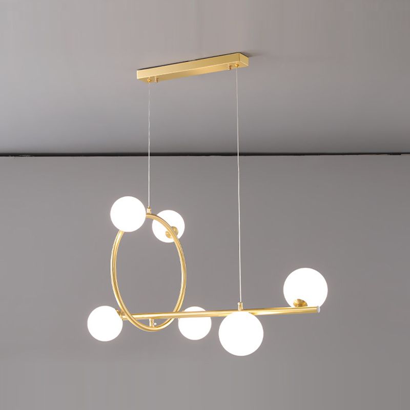 Post Modern Kitchen Island Fixture Solid Brass and Glass Pendant Ceiling Light in Gold