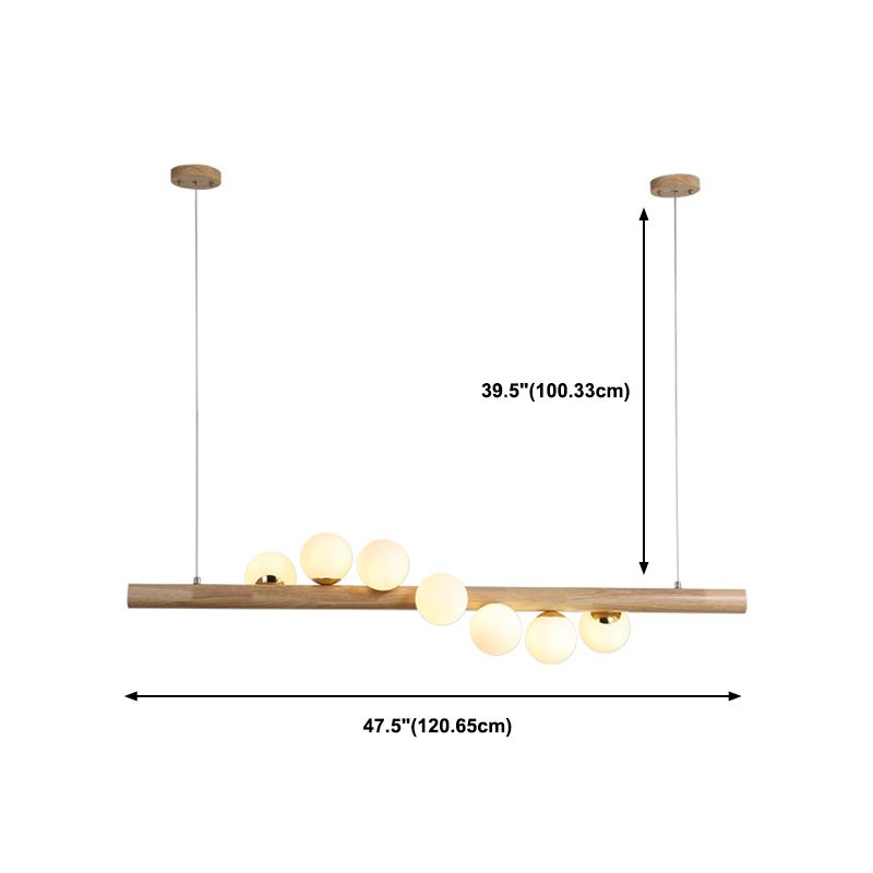 Contemporary Globe Hanging Light Wood Island Light Fixture for Dining Room
