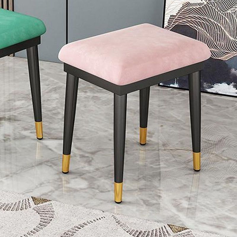Glam Ottoman Velvet Upholstered Solid Color Square Ottoman with Metal Legs
