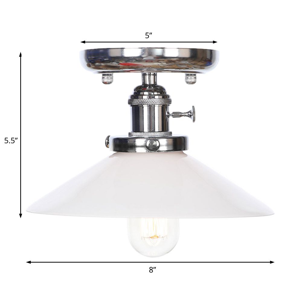 1 Light Ceiling Light Fixture with Cone/Saucer Shade Opal/Clear Glass Industrial Living Room Semi Flush