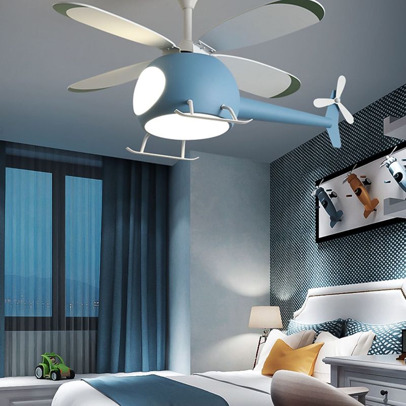 Childrens Airplane Pendant Fan Lighting Metal Bedroom LED Semi Flush Mounted Lamp