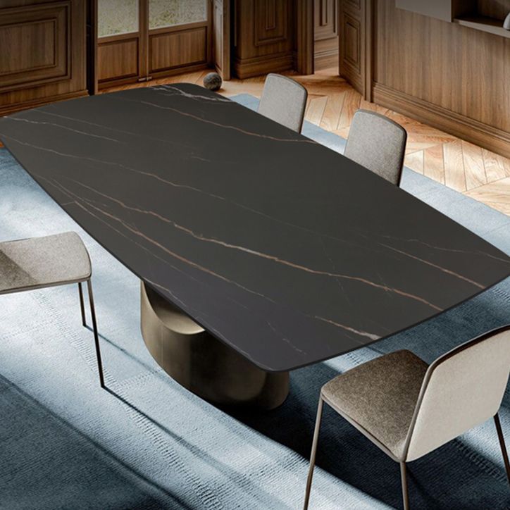 Metal Traditional Luxury Rectangle Dining Table Black Sintered Stone Indoor Table with Pedestal